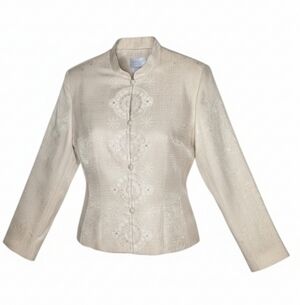 Papell Petites Silk Embroidered Beaded Jacket Vintage Mandarin Collar Blazer EUC